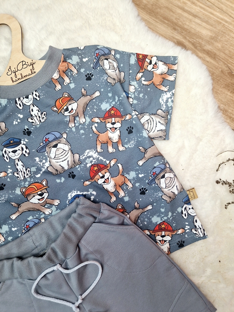 KOMPLECIK t-shirt PIESKI NA RATUNEK +spodenki POPIEL