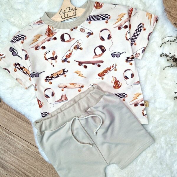 KOMPLECIK t-shirt SKATE +spodenki jasny beż