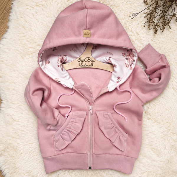 Cieplutka bluza BRUDNY RÓŻ little flow z falbankami