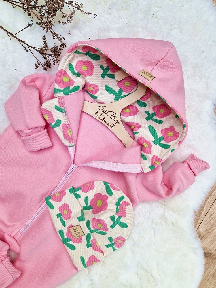 KOMBINEZON dresówka drapana CUKIEREK pink flow