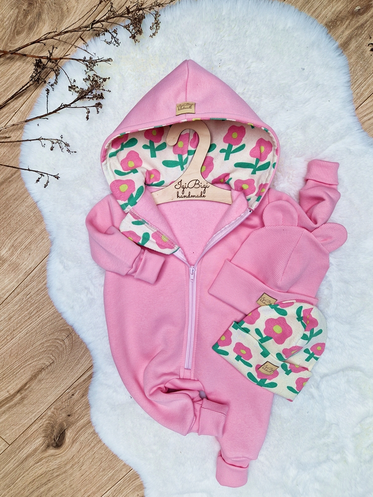 KOMBINEZON dresówka drapana CUKIEREK pink flow